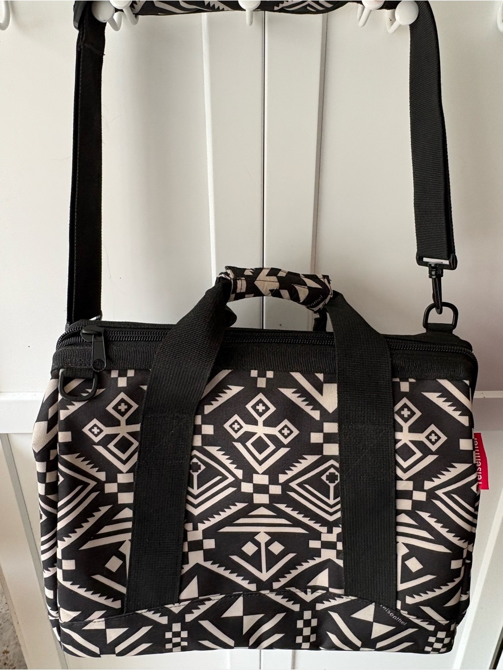 Black & Cream Geometric Messenger Bag for Men